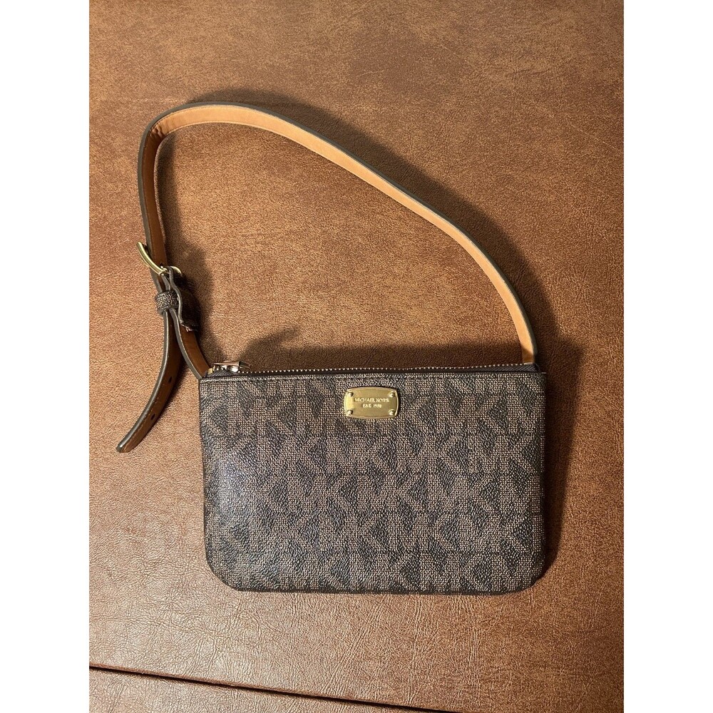 Michael Kors Brown Signature MK Logo Zip Waist Bag or Pouch Gold hardware